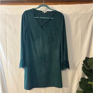 Jodifl Faux Suede Smock Dress with Beautiful Floral Cuffs Women’s Small